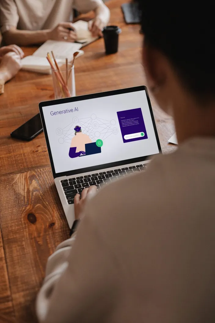 A person in a meeting using Chat GPT analogue on her laptop screen