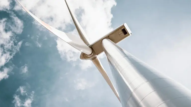 wind turbine, from a low angle
