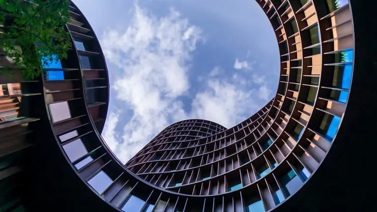 Copenhagen, Denmark; Septiembre 7 2019: Axel Towers - five circular towers are located near Central Station opposite Tivoli Gardens without right angles in Copenhagen.