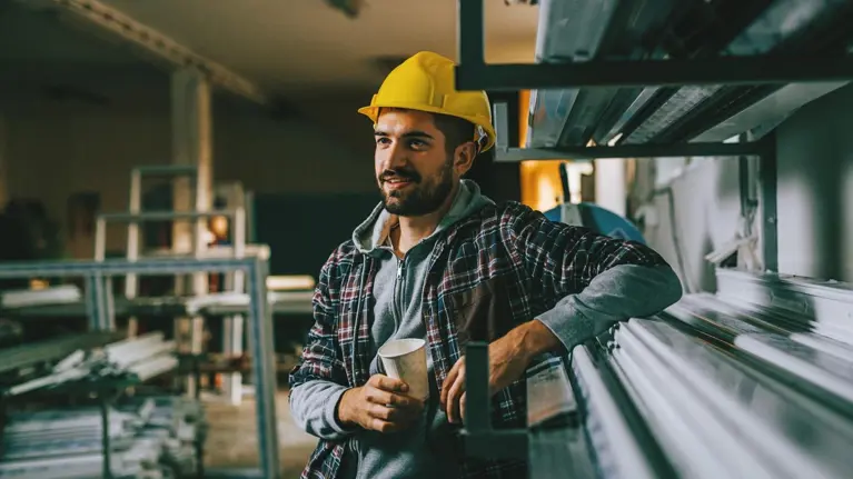 laborer having lunch break in the factory