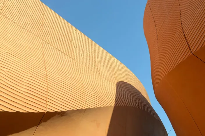 MILAN, ITALY-OCTOBER 07, 2015: the modern architecture of the United Arab Emirates pavillion at EXPO 2015, designed by Foster and partners, in Milan.