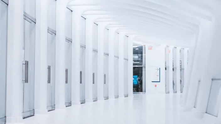 White hallway of the labaratory or office building